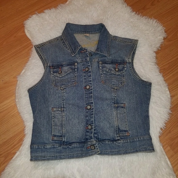 Grane Denim Jean Vest Junior Size Large Pockets Retro Streetwear - Picture 1 of 4